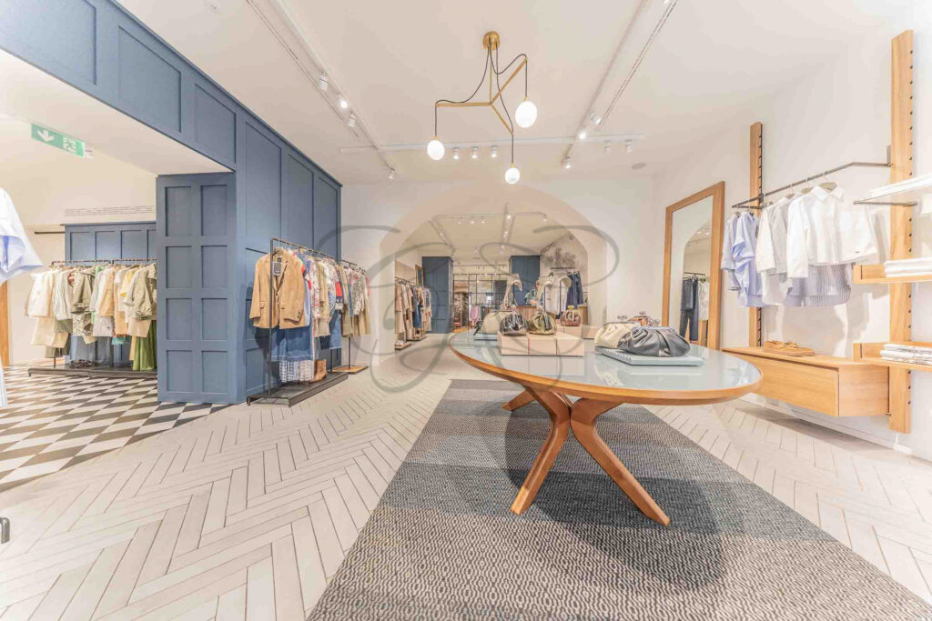 The modern and versatile interior design of a commercial property for sale in Rome's historic centre.