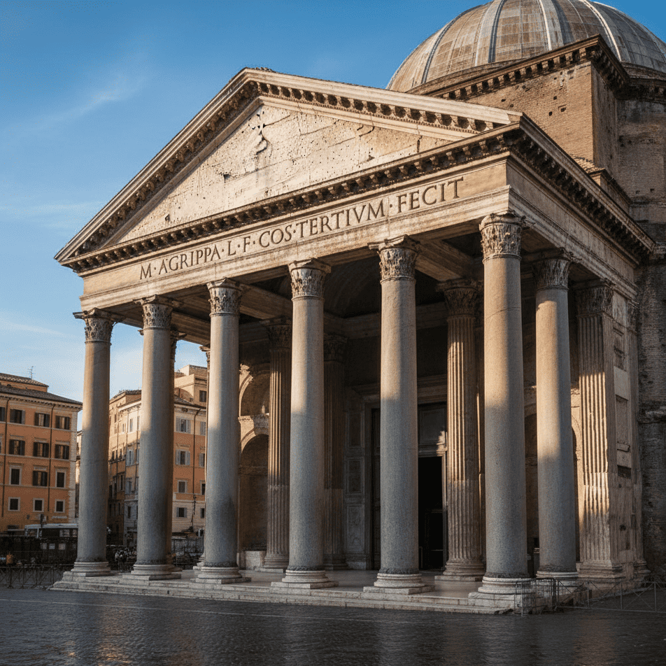 Dettaglio architettonico del Pantheon nel Centro Storico di Roma
