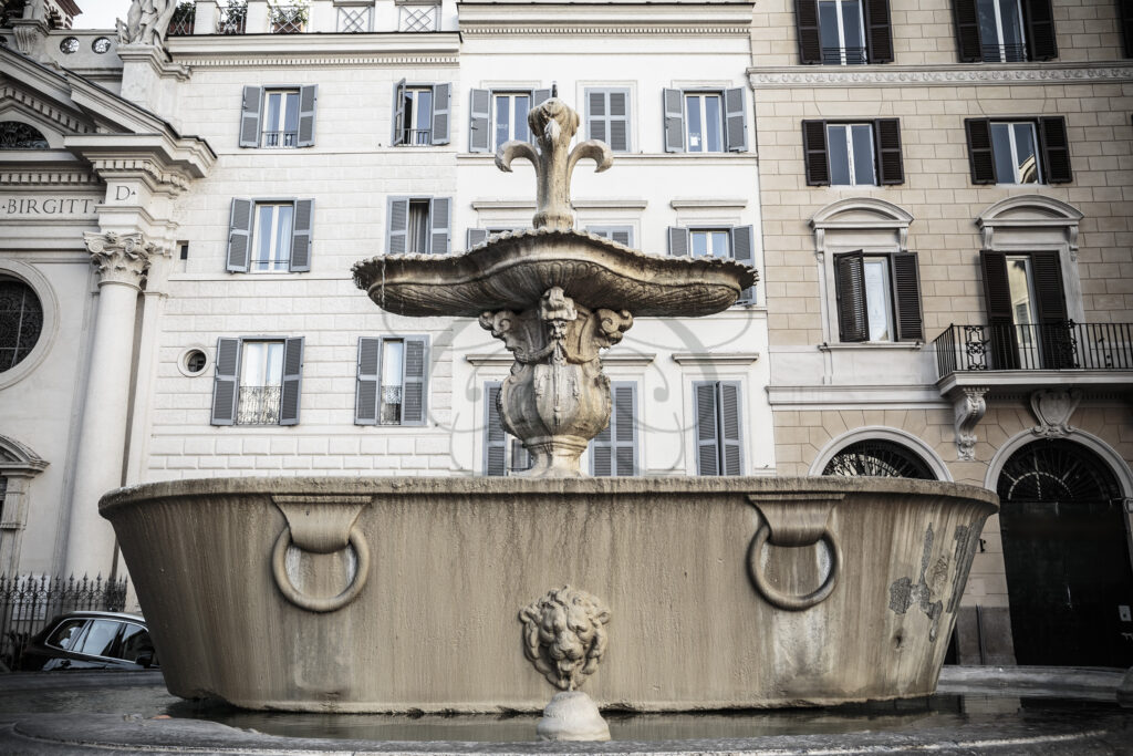 Close-up of the ancient granite fountain in Piazza Farnese - Class & Country Homes.