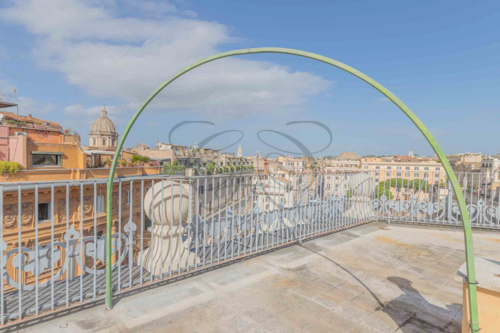 Detail of the ornate terrace railing, luxury penthouse for rent Rome - Class & Country Homes.