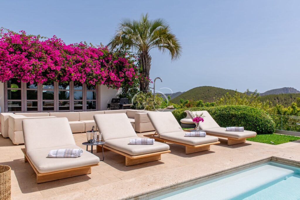 Roca Llisa Ibiza luxury villa for sale — poolside sun terrace