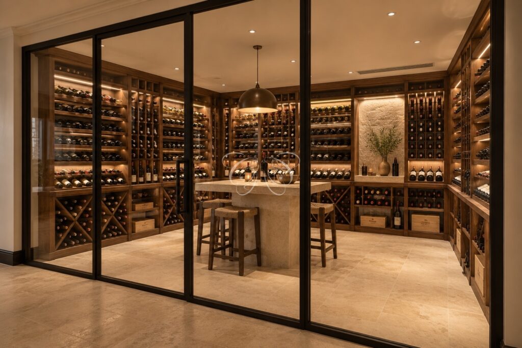Olgiata Roma villa vendita lusso — cantina dei vini, rendering della ristrutturazione