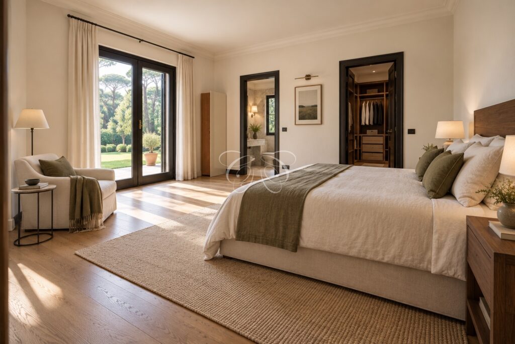 Olgiata Rome luxury villa for sale — bedroom of the first suite, renovation rendering