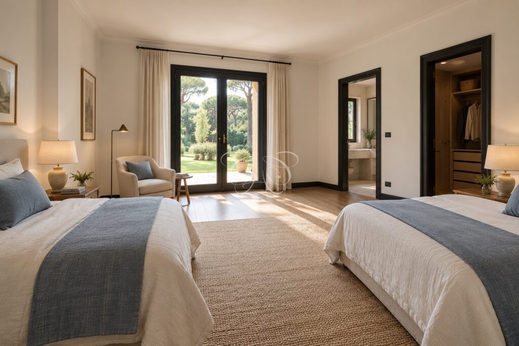 Olgiata Rome luxury villa for sale — bedroom of the fifth suite, renovation rendering