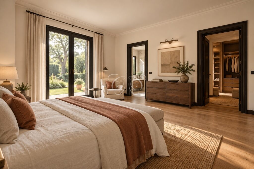 Olgiata Rome luxury villa for sale — bedroom of the sixth suite, renovation rendering