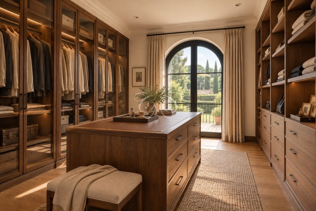 Olgiata Rome luxury villa for sale — principal dressing room, renovation rendering